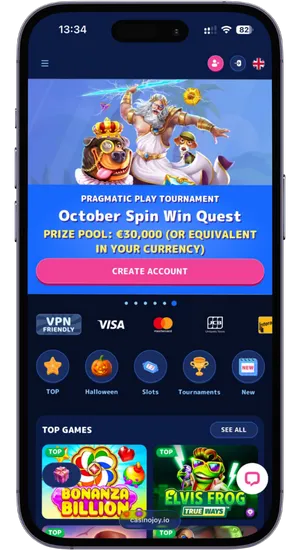 Casino site opened in Safari browser on iPhone