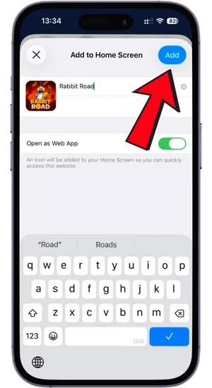 Adding Rabbit Road shortcut to iPhone home screen