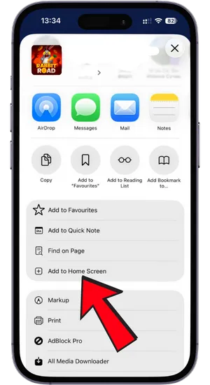 Tapping the share button in Safari on iPhone